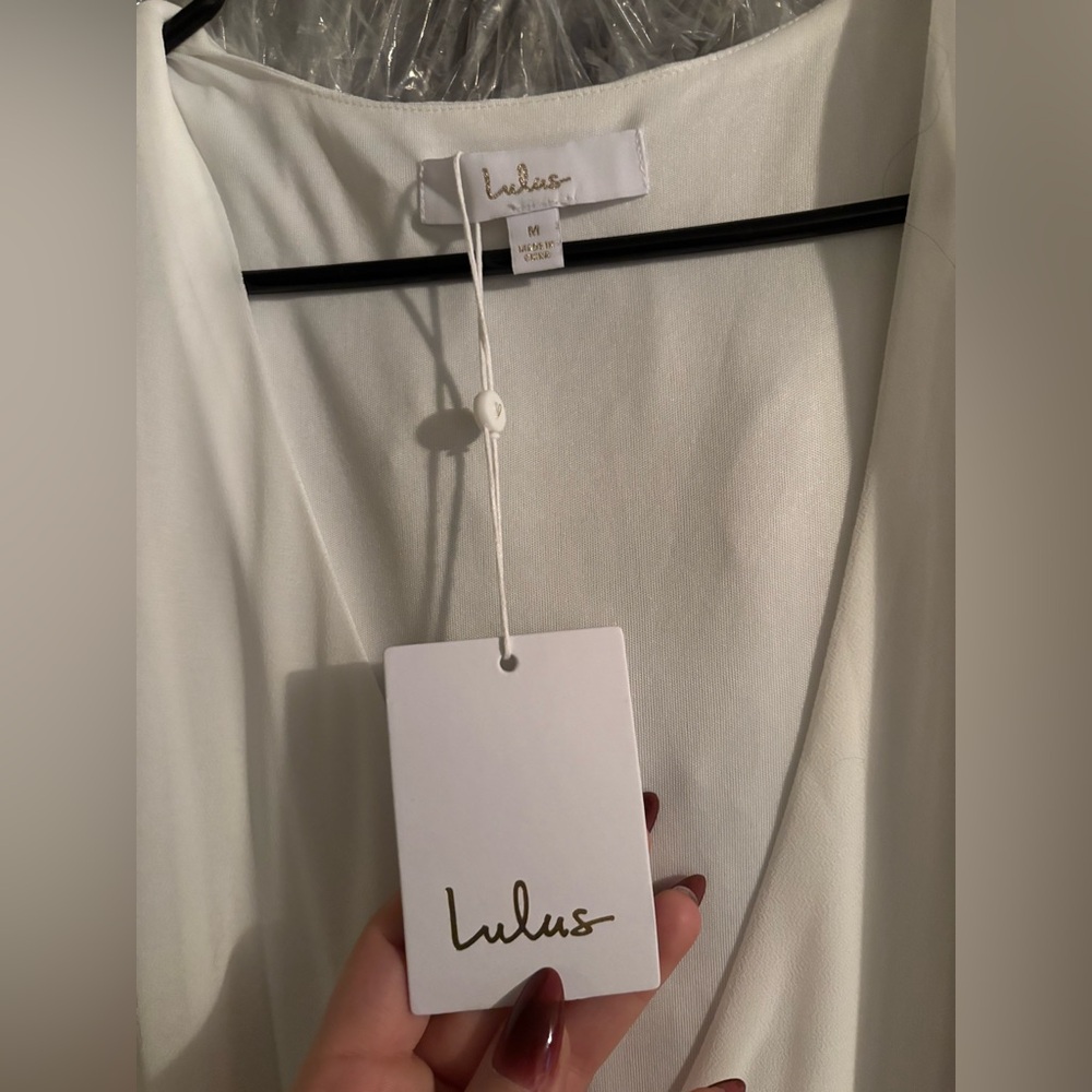 Lulu's Classic White V-Neck Wrap Dress - Picture 4 of 5